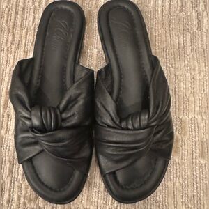 J Crew Menorca padded twist-knot sandals in leather, black, Brand New, Size 7